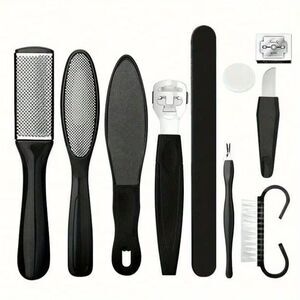 Home Pedicure Kit 10-Piece Set Black Stainless Steel File Scrub Shave Footcare